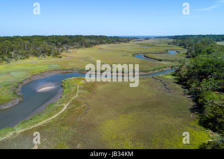 Géorgie, Parc national de Jekyll Island, Clam Creek, vue aérienne depuis le dessus, FL170510d13 Banque D'Images