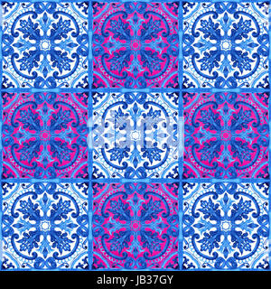 Tuiles azulejo portugais. Motif transparent aquarelle Banque D'Images