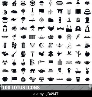 Lotus 100 icons set, le style simple Illustration de Vecteur