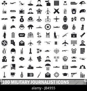 Journaliste militaire 100 icons set, le style simple Illustration de Vecteur