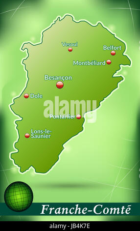 La Franche-Comté en Inselkarte abstraktem Frankreich als mit Hintergrund dans Grün. Durch die Gestaltung ansprechende fügt sich die Karte perfekt dans Ihr Vorhaben ein. Banque D'Images