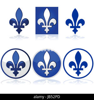 Illustration montrant l'brillant Québec fleur-de-lys en bleu et blanc Banque D'Images