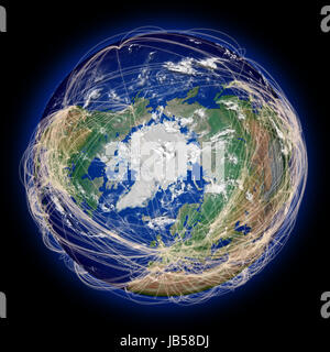 Billet d'air principal sur les trajectoires de vol vue de dessus de l'hémisphère nord au pôle nord. Surface de la planète très détaillées. Éléments de cette image fournie par la NASA. Banque D'Images