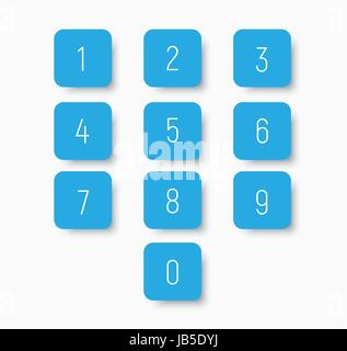 Ensemble de boutons bleus avec des chiffres de 0 à 9. Des modèles pour la calculatrice ou composer. Vector illustration Illustration de Vecteur