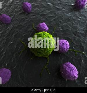 Rendu 3d illustration des leucocytes qui attaquent une cellule de cancer Banque D'Images