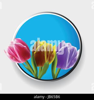 3D Illustration de Trio de Rose tulipes jaune et violet et bleu métallique plus de frontière avec l'ombre Illustration de Vecteur