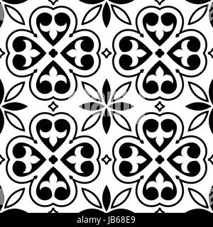 Motif carreaux espagnols, marocains orPortuguese tile conception sans couture en noir et blanc Illustration de Vecteur