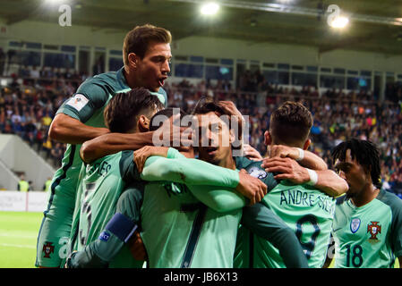 Riga, Lettonie. 9 juin, 2017. 09.06.2017. L'équipe nationale de football du Portugal célèbre l'objectif. Qualification de la FIFA 2018. Latvia-Portugal. Riga, Lettonie. Credit : Gints Ivuskans/Alamy Live News Banque D'Images