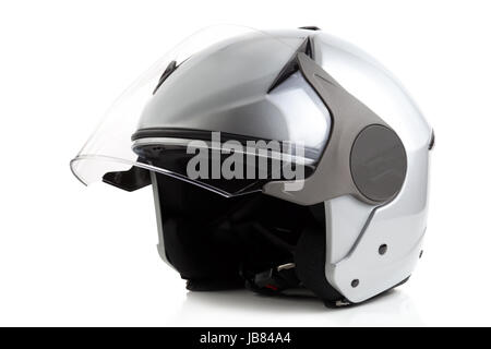 Face ouverte gris casque de moto isolated on white Banque D'Images