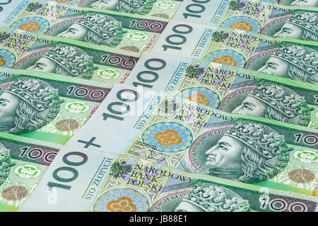 Arrière-plan de 100 PLN (Polish zloty) billets de dépôt dans une rangée Banque D'Images
