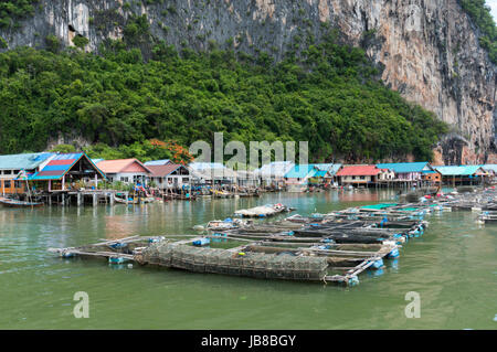 Les petites fermes à crevettes à Phang Nga Bay, Thaïlande Banque D'Images