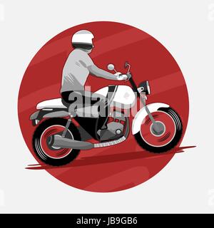 Man riding classic cafe racer moto. Illustration de Vecteur