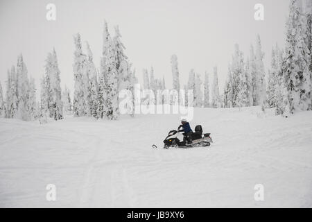 Man riding en motoneige en hiver Alpes enneigées Banque D'Images