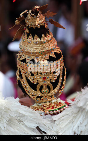 Kopfschmuck beim Bun Bang Fai oder Rocket Festival à Yasothon im im Nordosten von Isan en Thaïlande. Banque D'Images