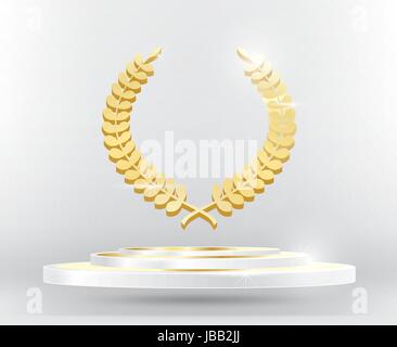 Couronne de Laurier d'or sur le podium. Vector Illustration. Illustration de Vecteur