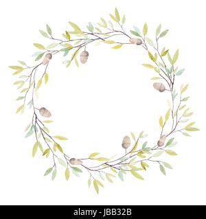 Couronne de l'aquarelle avec feuilles de chêne et de glands. Isolé sur fond blanc. Vector Illustration. Illustration de Vecteur