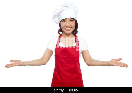 Super accueil par des femmes asiatiques chef. Tous contre fond blanc Banque D'Images