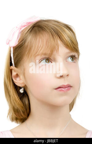 Portrait de jeune fille belle avec de beaux yeux sur fond blanc Banque D'Images