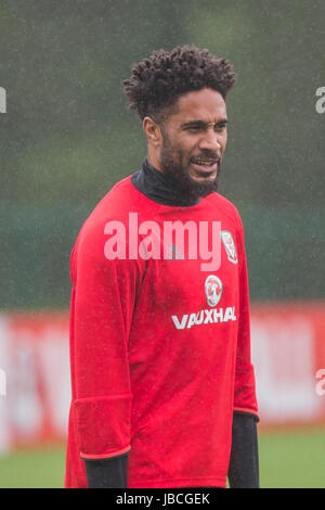 Hensol, Pays de Galles, Royaume-Uni. 10 Juin, 2017. Ashley Williams au cours de formation de l'équipe nationale du Pays de Galles de l'avant de la Coupe du Monde de la FIFA, du côté de qualification 2018 match contre la Serbie. Photo par : Mark Hawkins/Alamy Live News Banque D'Images