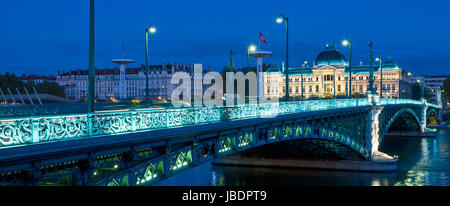 Voir de fameux pont et à l'Université à Lyon par nuit Banque D'Images