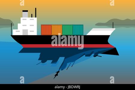 D'un cargo et son reflet comme un navire de guerre - concept de commerce et de guerre Illustration de Vecteur