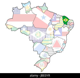 Ceara sur admistration carte du Brésil avec des drapeaux Banque D'Images