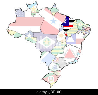 Admistration maranhao sur carte du Brésil avec des drapeaux Banque D'Images