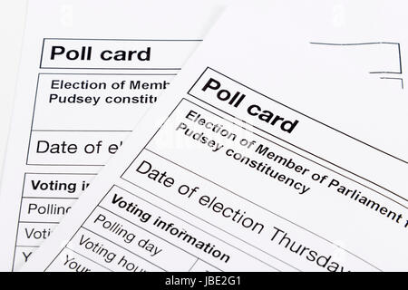 Les cartes de vote de l'élection du gouvernement du Royaume-Uni 2017 Banque D'Images