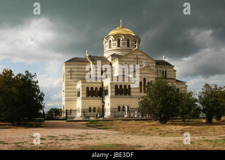 Sébastopol, la Russie - 17 septembre 2007 : Vues de la cathédrale Saint-Vladimir de Chersonese Banque D'Images