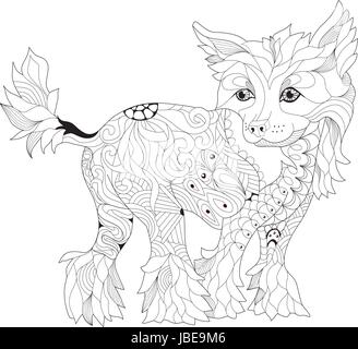 Style zentangle chien aux lignes épurées pour un livre à colorier pour anti stress, T - shirt, tatouages et autres décorations Illustration de Vecteur