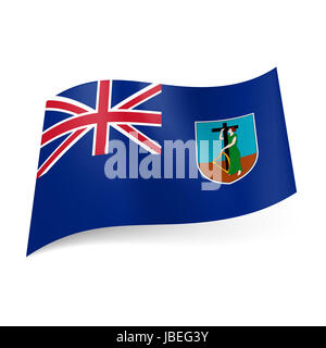 Pavillon du territoire britannique d'outre-mer - Montserrat. Les armoiries et drapeau anglais sur fond bleu Banque D'Images