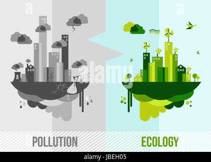 Rendez-vous l'environnement vert illustration. L'écologie et du concept de ville de la pollution. Vecteur EPS10 organisé en couches pour l'édition facile. Banque D'Images