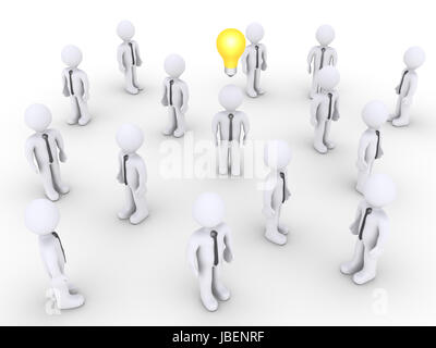 De nombreux hommes d'agir, mais l'un a une ampoule au-dessus de lui Banque D'Images