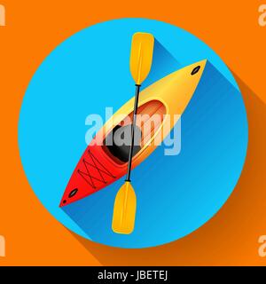 Kayak et paddle vecteur icône. Activités de plein air. Jaune Rouge kayak, kayak de mer télévision icon Illustration de Vecteur