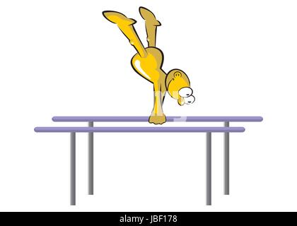 L'athlète de gymnastique artistique dans les barres parallèles. Jeux Olympiques d'été de dessin animé Illustration de Vecteur