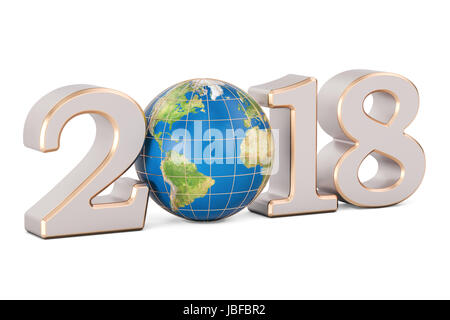 Bonne année 2018 avec Earth globe concept, rendu 3D Banque D'Images