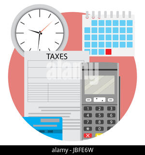 Jour de paiement des taxes le app icône plate. Et d'imposition, l'impôt sur salaire jour date limite, vector illustration Banque D'Images