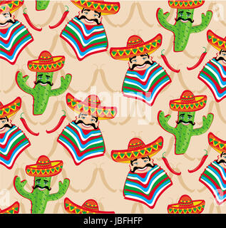 Motif mexicain avec cactus, hat and chill illustration sur l'arrière-plan. Banque D'Images