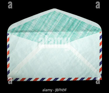 Ouvrez l'enveloppe vintage sur fond noir. Les lignes rouge et bleu Banque D'Images