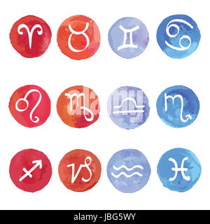 L'aquarelle. Zodiac Horoscope signes Star, vector set. Banque D'Images