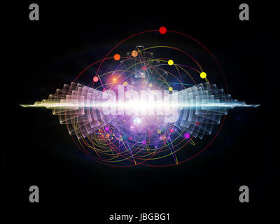 Série des particules élémentaires. Interaction des formes fractales abstraites sur l'objet de la physique nucléaire, la science et la conception graphique. Banque D'Images