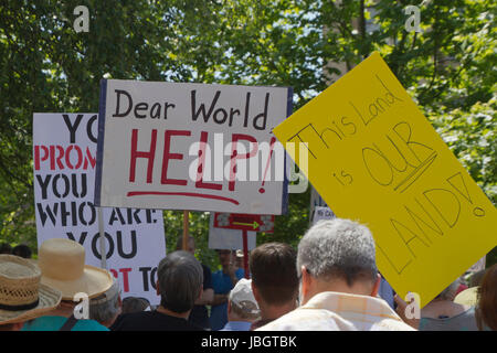 Asheville, Caroline du Nord, USA - 3 juin 2017 : une foule de manifestants politiques américains lors d'une 'Marche de la vérité" l'exécution des signes, un w Banque D'Images