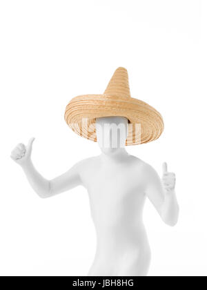 Sans visage mexicain, habillé en costume blanc avec sombrero sur la tête de la danse Banque D'Images