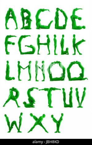 Lettres alphabet fait ​​Out de corps humains sans visage, méconnaissable, habillé en vert Banque D'Images