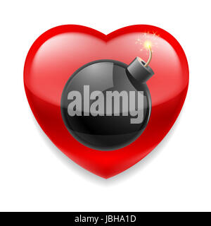 Coeur rouge brillant avec bombe prête à exploser Banque D'Images