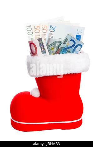 Santa Claus Boot avec Euro Argent Banque D'Images