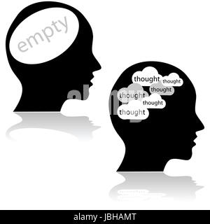 Concept illustration montrant une tête avec un esprit vide et un autre avec beaucoup de pensées Banque D'Images