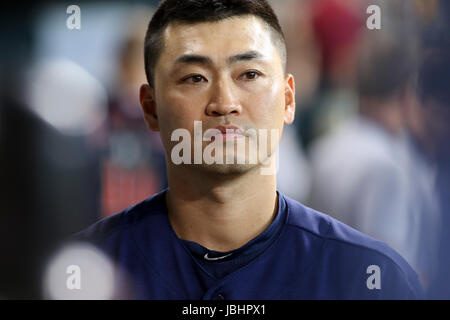 Houston, TX, USA. 11 Juin, 2017. Le voltigeur des Houston Astros Norichika Aoki (3) au cours de la MLB match entre les Los Angeles Angels et les Astros de Houston au Minute Maid Park de Houston, TX. John Glaser/CSM/Alamy Live News Banque D'Images