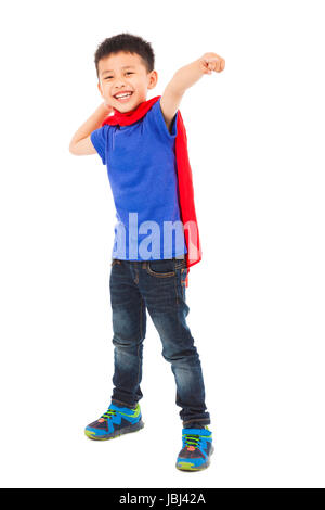 Happy kid super-héros faire une pose de combat Banque D'Images