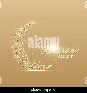 Ramadan Kareem salutations texte arrière-plan. Lune d'or fait à partir de points et de la ligne connectée.fond doré avec décoration de mandala. Eid Mubarak célébration. Vector illustration. Illustration de Vecteur